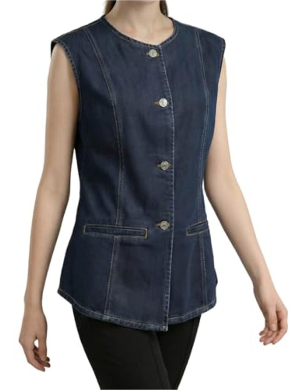 Women's Sleeveless Slim Fit Denim Vest, Retro Vintage Style Layering Top